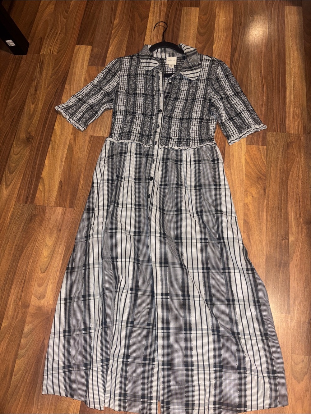 Maeve Black & White Plaid Midi Dress